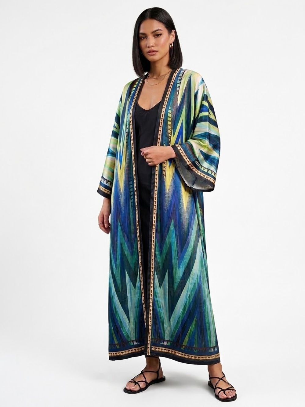 Gypsy Boho Printed Open Front Longline Kimono Duster